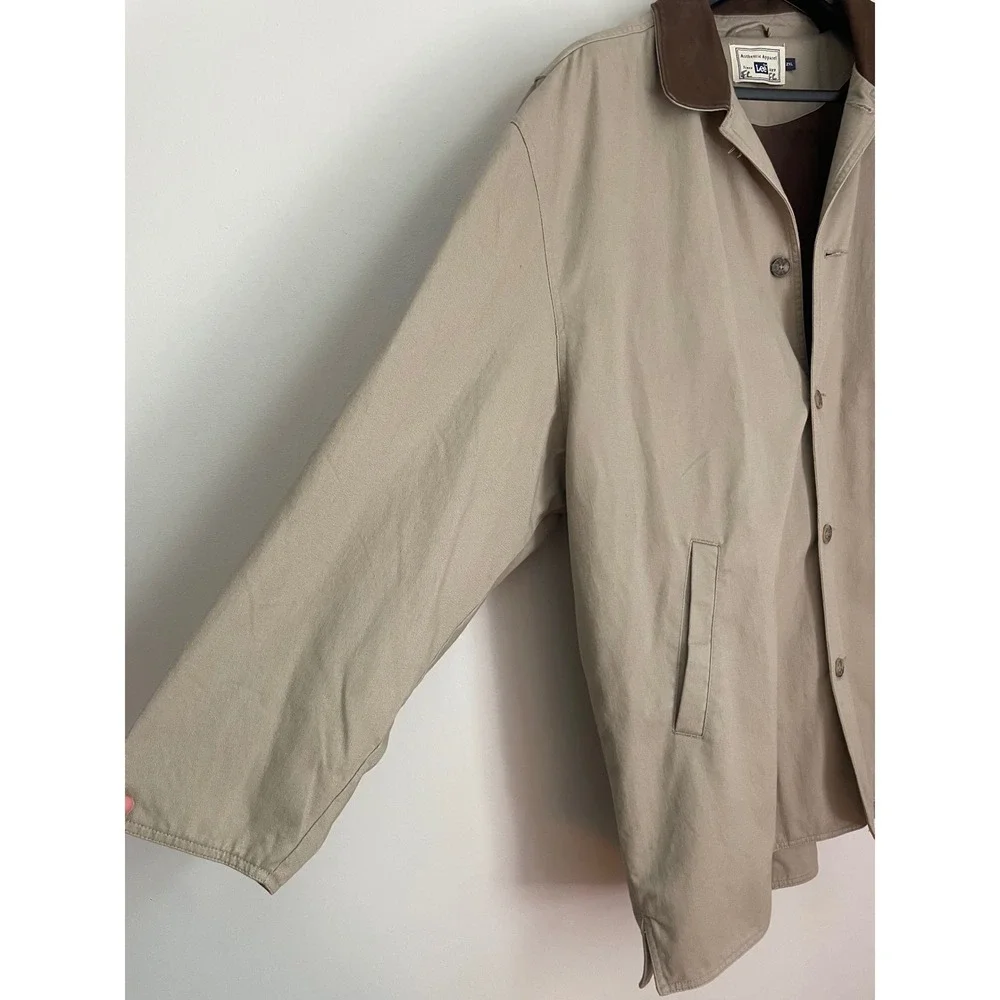 Lee Authentic Apparel Men 2XL Tan Barn‎ Coat Brown Leather Collar Chore Jacket